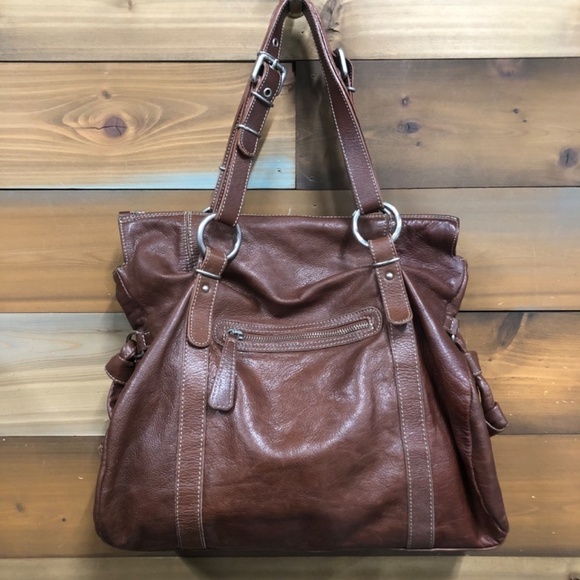 L’Incontro brown leather double handle handbag silver hardware - Picture 9 of 12